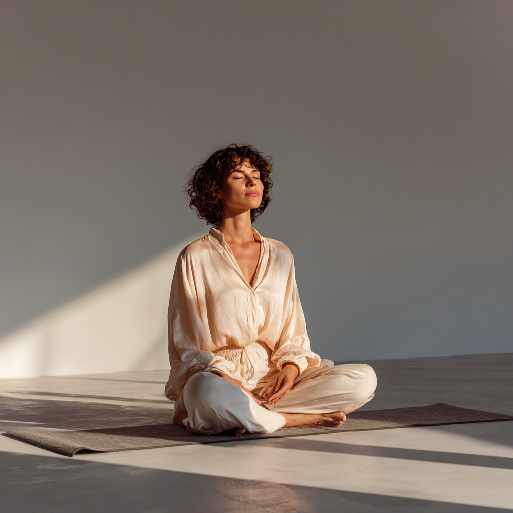 Femeie practicând yoga într-un mediu liniștit și armonios